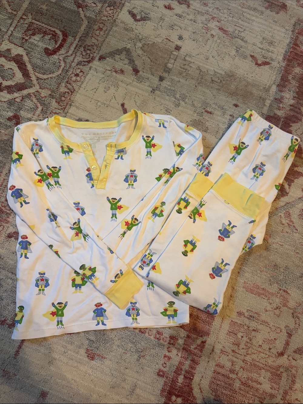 Kids White and Yellow Superhero Pajama Set